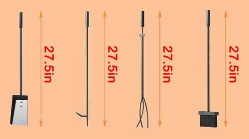 Kingson 5 Pcs Fireplace Tools Set Handcrafted Holder Outdoor Fire Pit Sets Indoor Fireplace Tools Shovel Tongs Brush Poker Wood Stove Accessories Kit-Black