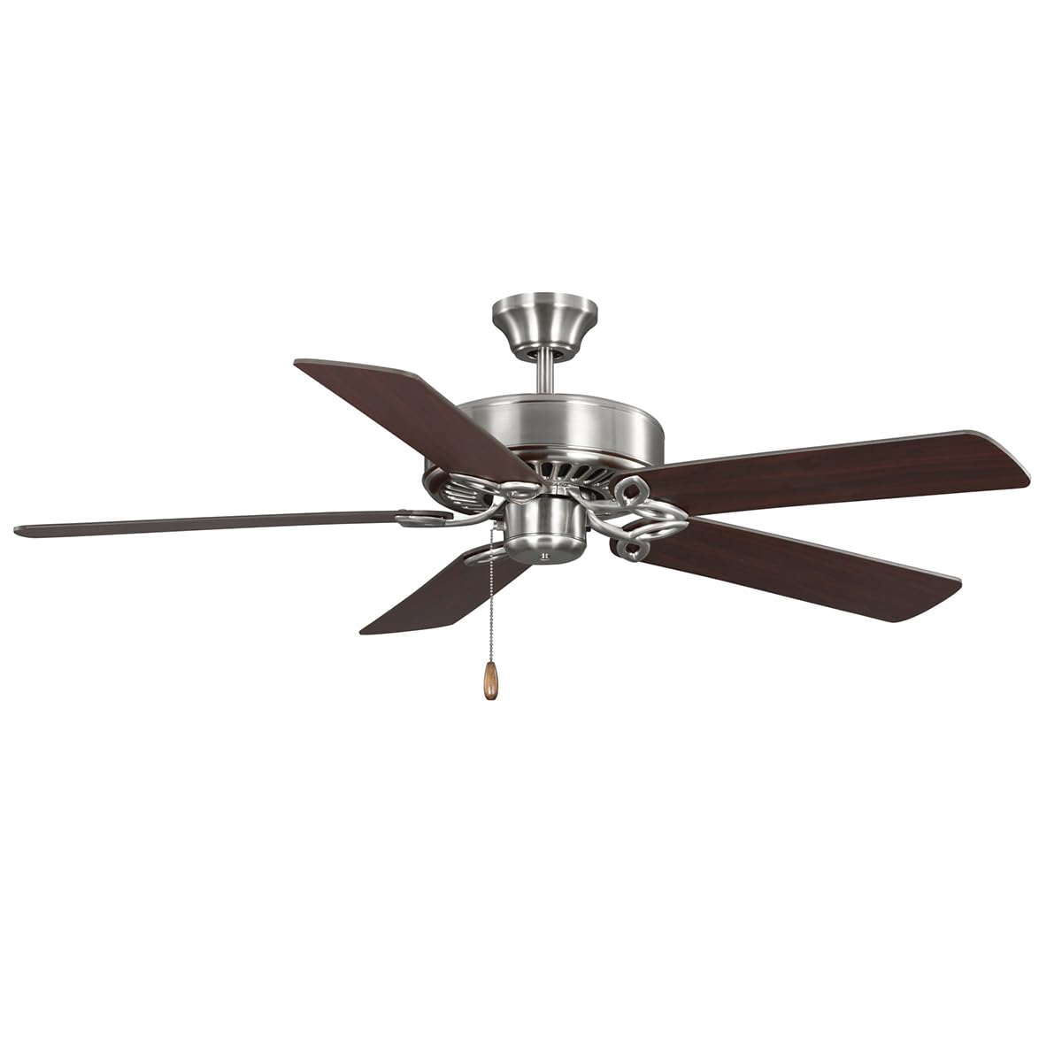 Kathy Ireland Home [CF712BS] Pro Series LED Ceiling Fan with Pull Chain | 50-Inch Fixture with Dual Mount for Flush or Downrod Hanging | Reversible Blades with Light Bulbs Included, Brushed Steel