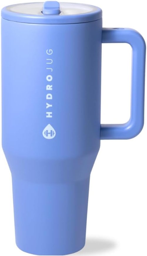 HydroJug Traveler - 32 oz Insulated Water Bottle with Handle & Flip Straw | Leak-Resistant, Fits Cup Holder - Light Blue