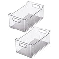 mDesign Modern Plastic Open Front Dip Storage Organizer Bin Basket with Built-In Handles for Kitchen Organizing, Fridge Shelf, Cubby, Cabinet, or Pantry Organization, Ligne Collection - 2 Pack - Clear