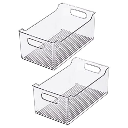 mDesign Modern Plastic Open Front Dip Storage Organizer Bin Basket with Built-In Handles for Kitchen Organizing, Fridge Shelf, Cubby, Cabinet, or Pantry Organization, Ligne Collection - 2 Pack - Clear