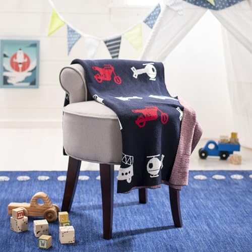 SAFAVIEH Baby Collection Wesley 32" x 40" Cotton Throw Blanket, Navy/Red/White