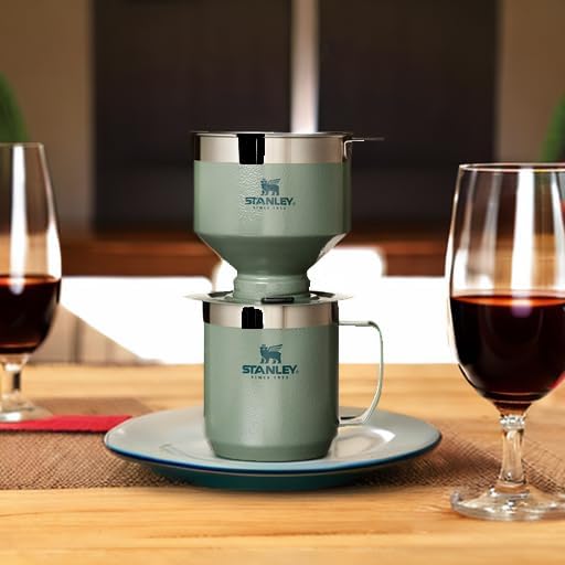 STANLEY Perfect Brew Pour Over Set - 12 oz Insulated Camp Mug with Lid & Reusable Filter - BPA-Free Hammertone Green