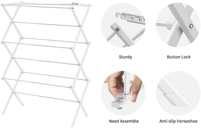 Skiennix 3-Tier Clothes Drying Rack - Foldable Indoor & Outdoor Laundry Solution | Space-Saving Design, Pure White