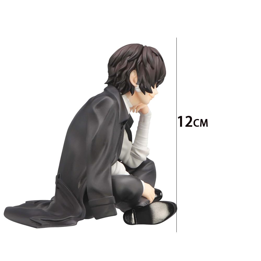 Puruuige 2PCS Nakahara Chuuya/Dazai Osamu Anime Figure Dazai Osamu Noodle Stopper Figurine Sitting Pose Character Model Desktop Decoration, 5.5 inch