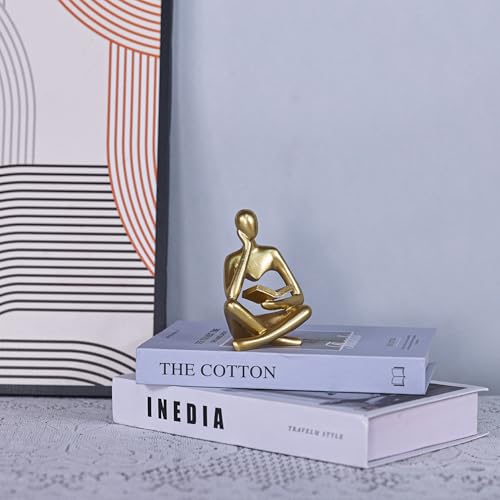 suruim Gold Reading Women Statue, Thinker Sculptures, Abstract Art Figurine, Gold Shelf Decor, Gold Desk Decor, Bookshelf Decorations for Home, Living Room, Bedroom, Office, Table, Reading Room (A)