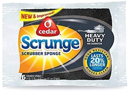 O-Cedar Scrunge Heavy-Duty Scrub Sponge | Odor-Resistant, Multi-Surface Scrubbing Sponge | Lasts 20% Longer Than Regular Sponges, 6 Count (Pack of 2)