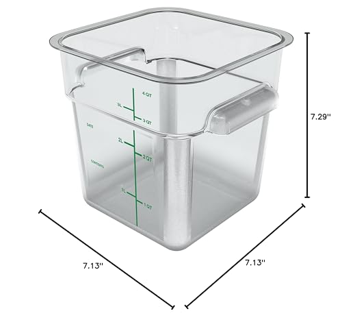 Carlisle FoodService Products Squares Square Food Storage Container with Stackable Design for Catering, Buffets, Restaurants, Polycarbonate (Pc), 4 Quarts, Clear