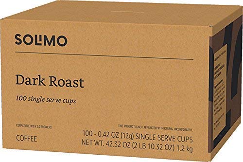 Solimo Dark Roast Coffee Pods - Compatible with Keurig 2.0 | 100 Count Pack