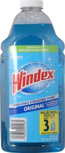Windex Refill Glass & Window Cleaner - Eco-Friendly 100% Recycled Plastic, Original Blue Scent, 2L (Pack of 6)