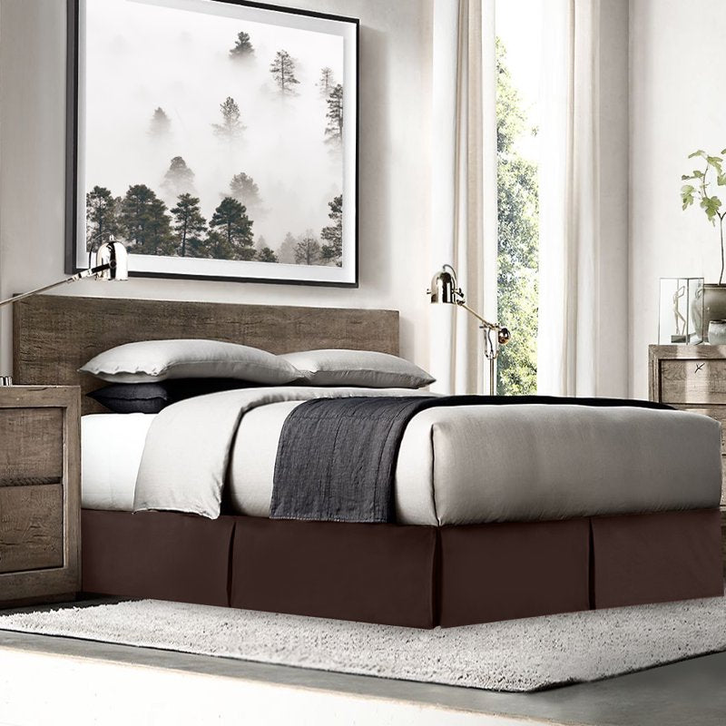 14-Inch Pleated Bed Skirt Dust Ruffle - Full XL, Chocolate Brown - Clara Clark