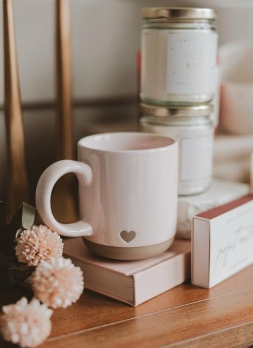 Sweet Water Decor Pink Heart Coffee Mug, 14oz Stoneware Cup with Handle for Hot Cocoa, Tea & Cider, Microwave & Dishwasher Safe, Romantic Valentine's Day Gift for Her