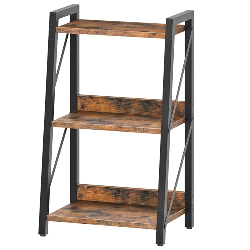 HOOBRO Ladder Shelf, 3-Tier Bookshelf, Corner Bookcase, Freestanding Storage Shelf Display Organizer, for Living Room, Bedroom, Home Office, Kitchen, Rustic Brown and Black BF303CJ01