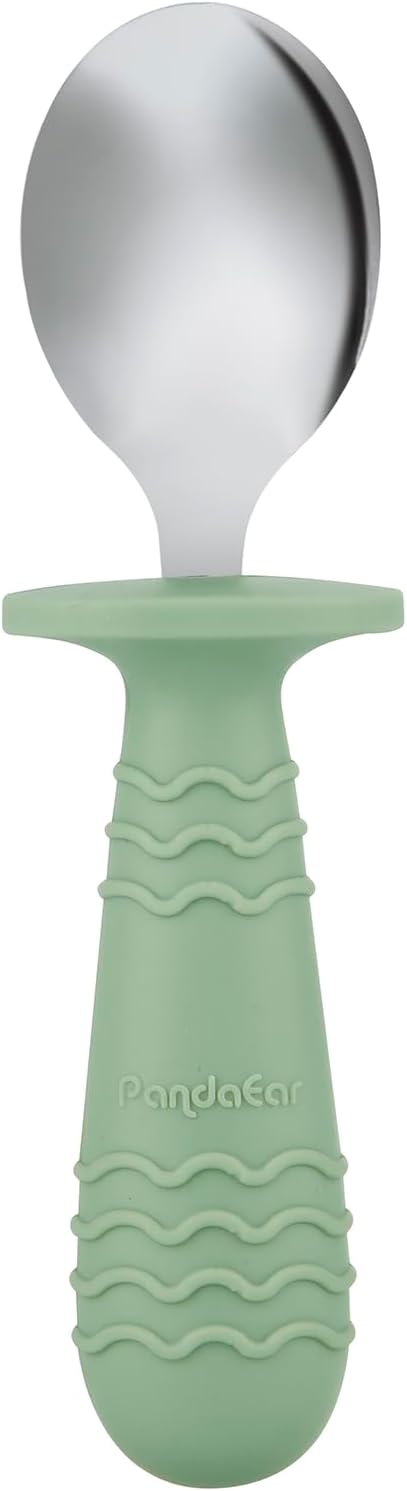 PandaEar Baby Toddler Utensils Set - 6-Piece Silicone & Stainless Steel Silverware | BPA-Free, Anti-Choke Design (Blue, Green, Beige)