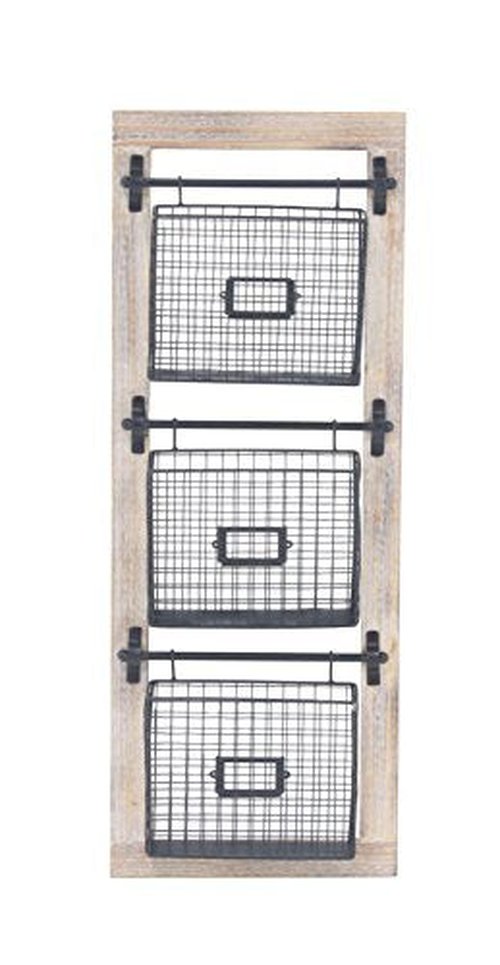 Deco 79 Farmhouse Metal Wall Mounted Rack for Magazines, Books, Newspapers, Bathroom/Offie/Living Rom Storage, 14" x 4" x 36", Black