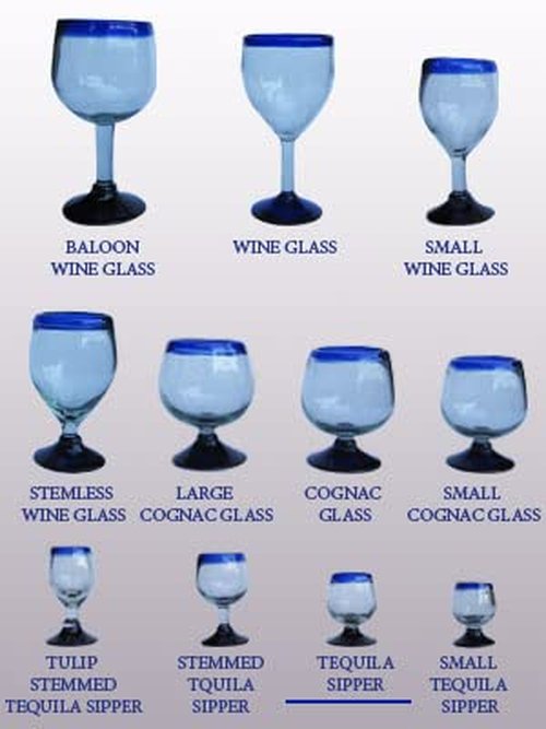 MexHandcraft Cobalt Blue Rim 2.5 oz Tequila Sippers (set of 6), Recycled Glass, Lead-free, Toxin-Free