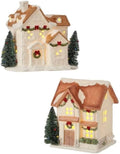 Regency International LED Porcelain Village House Figurines - 7-Inch Holiday Multicolor Set of 2