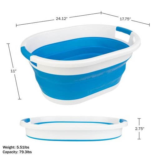 Collapsible Laundry Basket - 39L (10.3-Gallon) Portable Sink - Multipurpose Plastic Bin, Hamper, or Ice Bucket - Camping Essentials by Wakeman Outdoors (Blue)