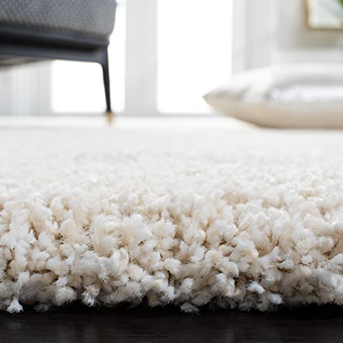 SAFAVIEH Milan Shag Collection Area Rug - 4' Round, Ivory, Solid Design, Non-Shedding & Easy to Clean, Plush Thick Pile, Ideal for Living Room, Bedroom (SG180-1212)