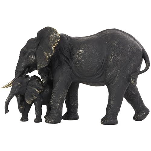 Deco 79 Polystone Elephant Decorative Sculpture Family Home Decor Statue with Gold Foil Accents, Accent Figurine 14" x 8" x 9", Bronze