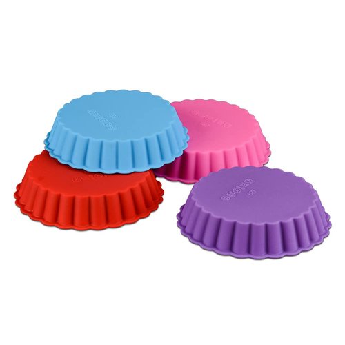 Kakalote 8pcs Silicone Mold Pie Pan, Non Stick Mini Quiche Molds Cupcake Muffin Baking Cups, Round Mini Tart Pan, Small Pie Baking Pan Tart Molds for Baking, Random Color