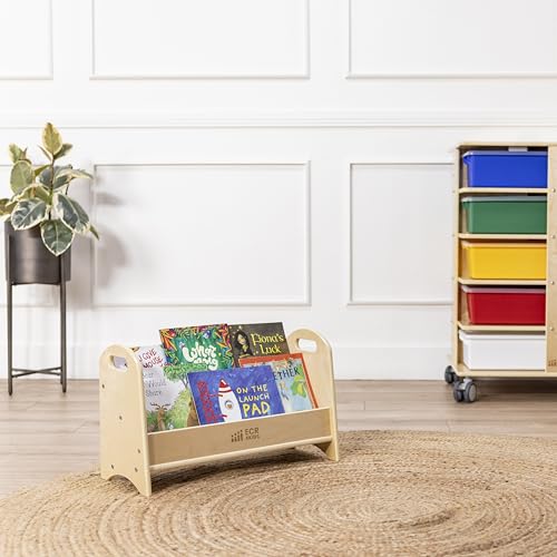ECR4Kids 2-Shelf Tabletop Book Display with Handles, Beginner Bookshelf, Natural
