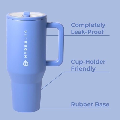 HydroJug Traveler - 32 oz Insulated Water Bottle with Handle & Flip Straw | Leak-Resistant, Fits Cup Holder - Light Blue