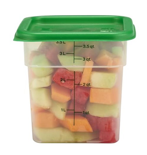 Cambro Food Storage Container with Lid (Microwave Safe and BPA-Free) - 2 Pack - Classic Series Square with Green Lid - 4 QT (Quart) - Commercial Grade for Food Prep (Translucent)