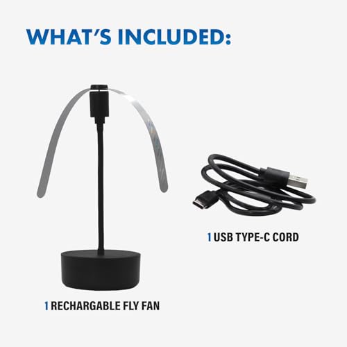 Adamax Black USB-C Rechargeable Fly Fan For Tables FF-BK-01, Outdoor Dining Accessory and BBQ Essential, Lightweight with Adjustable Neck, Picnic Table Accessory and Patio Must-Have