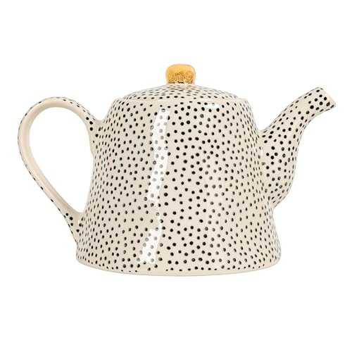 White Stoneware Teapot with Black Speckles & Gold Electroplating