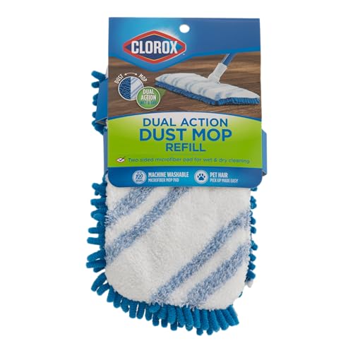 Clorox Dual Action Dust Floor Mop Microfiber Refill Head, Machine-Washable, Blue