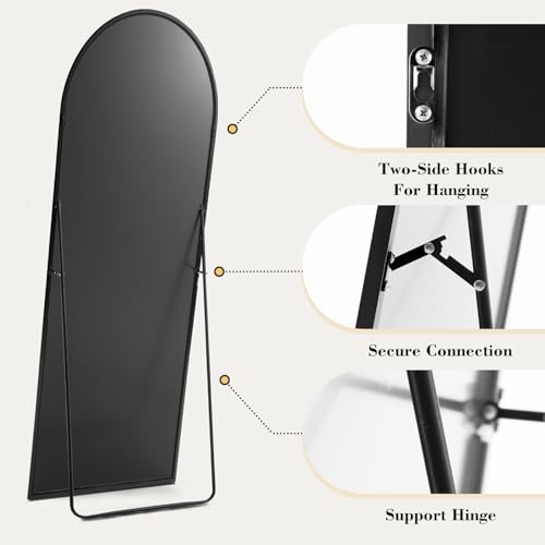 OLIXIS Arched Full Length Mirror 59"x16" for Bedroom, Full Body Mirror with Stand, Hanging or Leaning for Wall, Aluminum Alloy Thin Frame Floor Standing for Living Room, Tall, Black