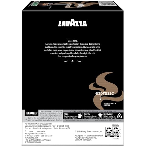 Lavazza Espresso, Single-Serve Keurig K-Cup Pods, Medium Roast Coffee, 88-Count Box (4 Packs of 22)