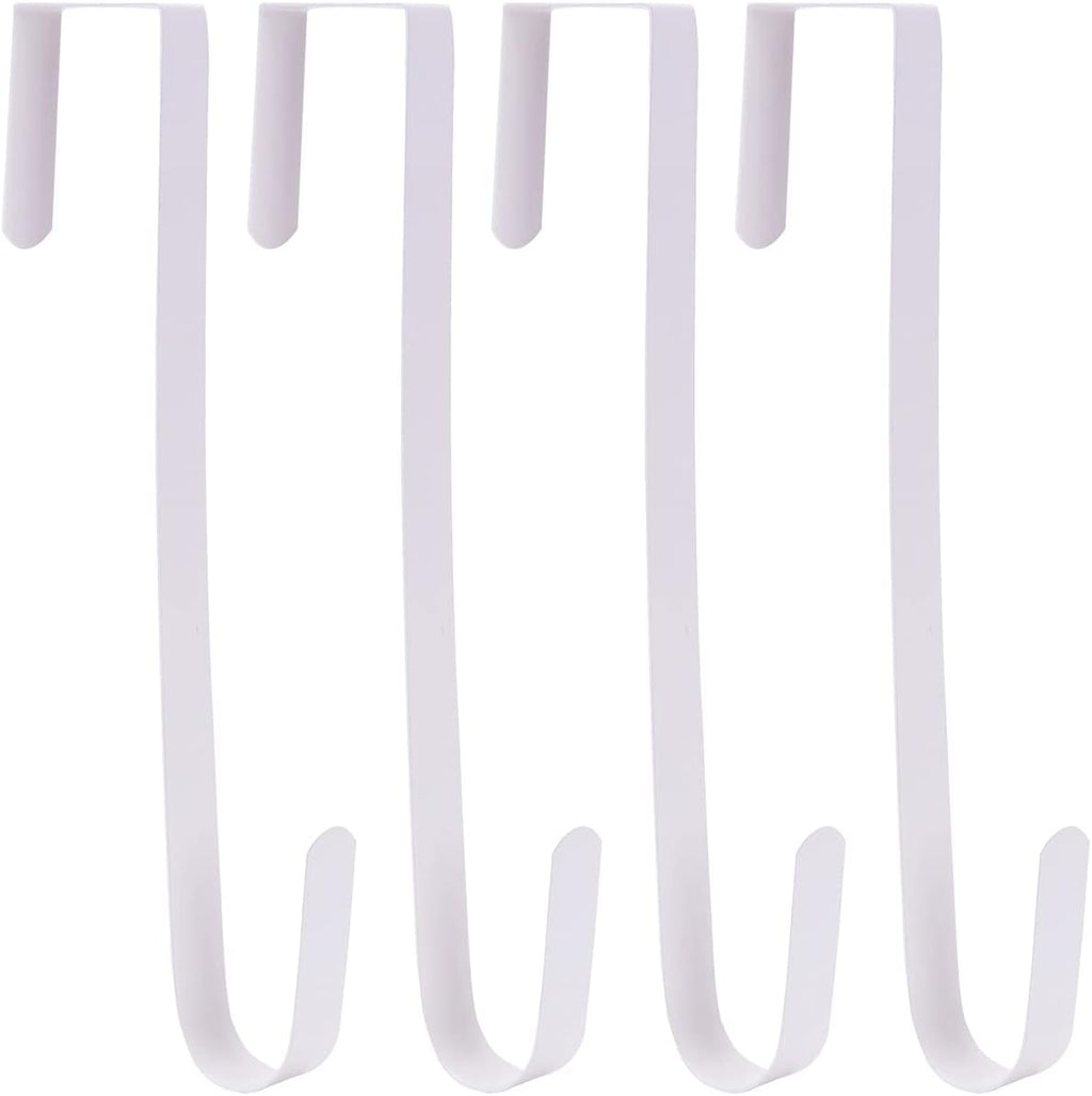 Wreath Hanger - Durable Steel Over The Door Hook for Front Door | White Finish, 4
