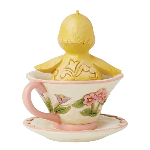 Enesco Jim Shore Heartwood Creek Easter Chick in a Teacup Miniature Figurine- Stone Resin Hand Crafted Collectible Mini Figurines Easter Home Decor Statue, 3.54 Inch