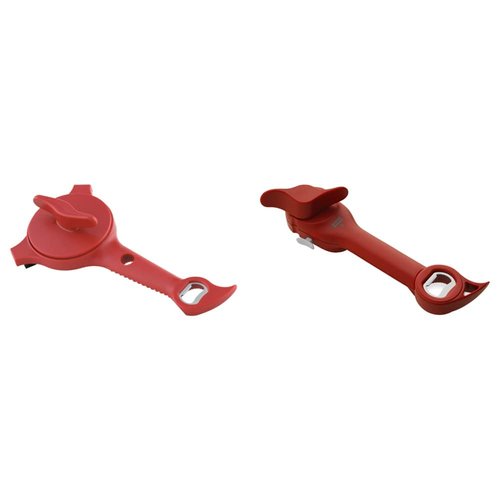Kuhn Rikon 5-in-1 Multi-Purpose Strain-Free Opener for Jars, Bottles and Ring-Pull Cans, 5 x 10 x 2.25 inches, Red & Auto Safety Master Opener for Cans, Bottles and Jars, 9 x 2.75 inches, Red