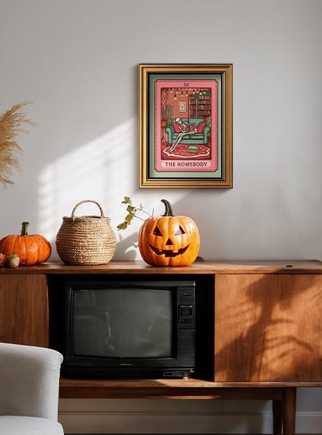 Regine Switzerland Vintage Spooky Cozy Home Scene Wall Art - 12x16 Halloween Skeleton Print | Retro Dark Humor Decor