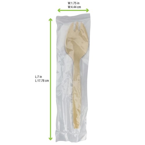 PacknWood - 210SPKBEM - Individually Wrapped Forks - 100% Natural and Compostable Bamboo Cutlery, Disposable Plastic Spork - Eco-Friendly Wooden Cutlery (Case of 250)