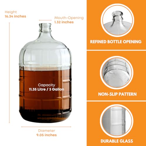 FastRack 3 Gallon Glass Carboy | Clear Fermenter for Wine & Beer | Italian Glass Carboy for Home Brewing, Fermentation Jar & Storage | Durable Wine Carboy & Fermenting Jug | #7 Stopper NOT INCLUDED