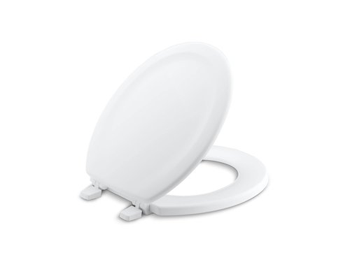 KOHLER 4648-0 Stonewood Round Toilet Seat, Round Wood Seat for Standard Toilets, Comes with Color-Matched Plastic Hinges, Home Essentials, White