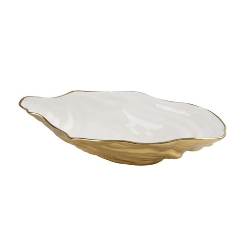 Pampa Bay Porcelain Large Oyster Bowl, 13.25 x 8.25 Inch, White/Gold Tone, Oven and Dishwasher Safe