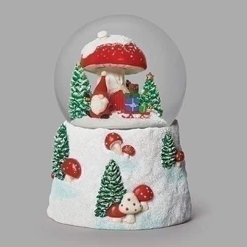 Roman Musical Swirl Gnome Snowglobe - 100mm | 5.5-Inch Tabletop Decor with Mushroom Design
