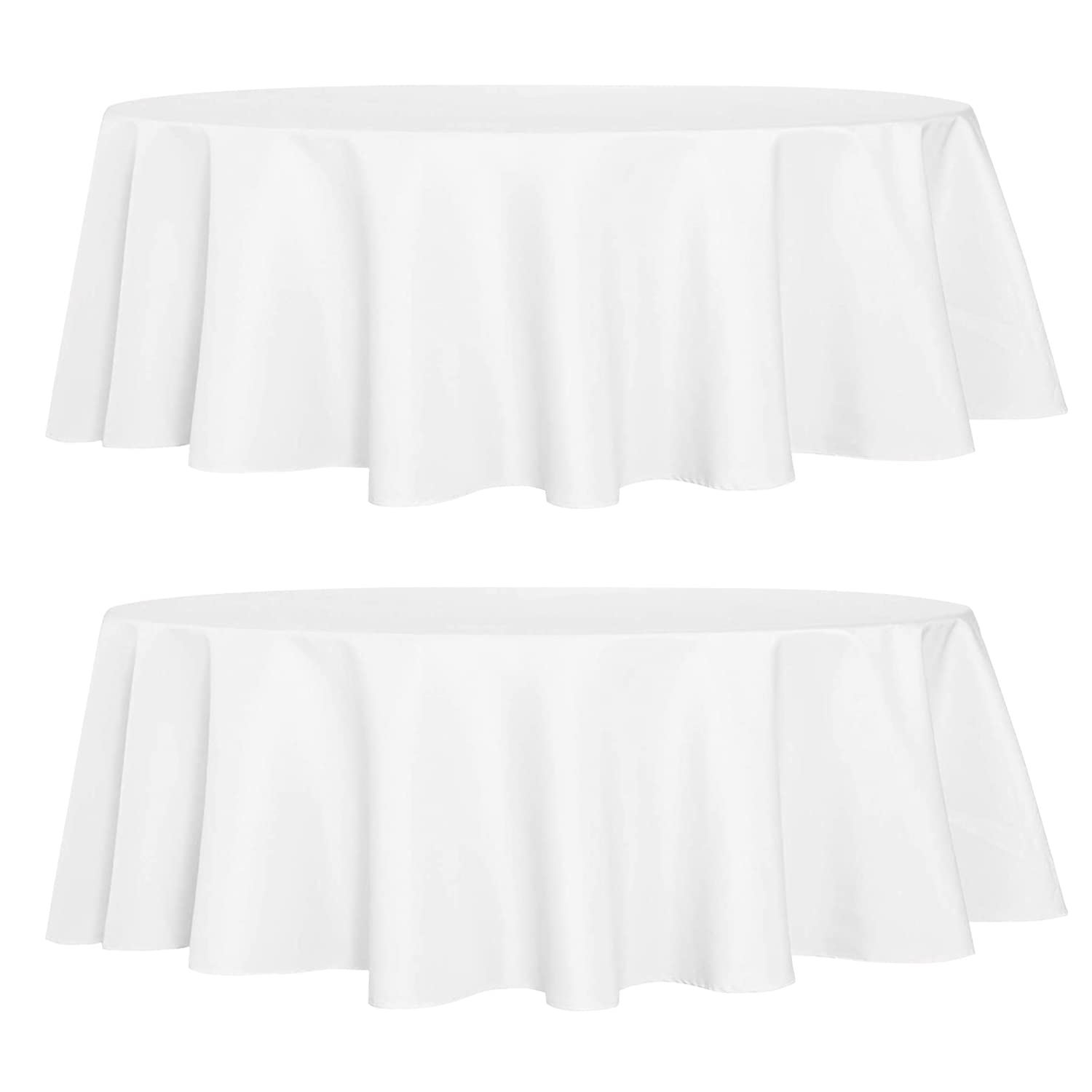 sancua 2 Pack Round Tablecloth 70 Inch White, Stain and Wrinkle Resistant Table Cloth - Washable Polyester Table Cover for Dining Tables, Buffet Parties and Camping