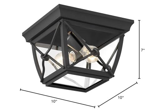 Designers Fountain Belmont 2-Lights Outdoor Flush Mount Ceiling Light, 10 Inch Lighting Fixture for Porch, Patio and Entryway, Black, 34835-BK