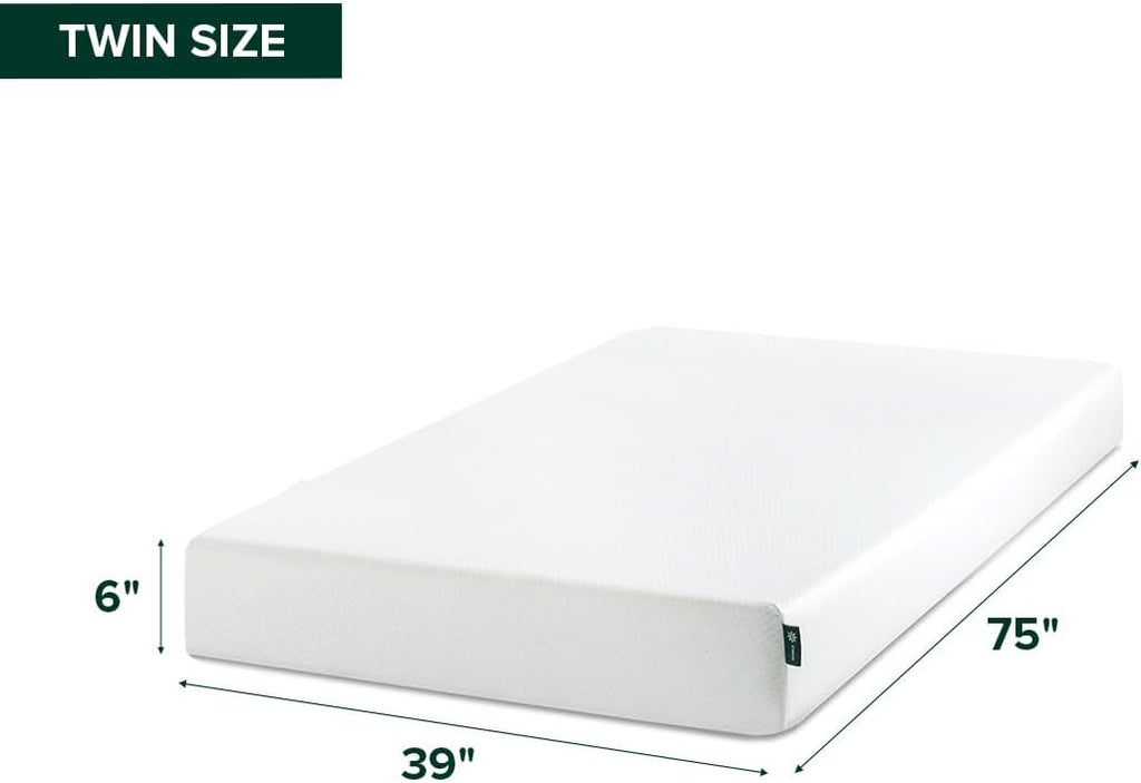 Zinus 6 Inch Twin Green Tea Memory Foam Mattress - Medium Firm Feel & Zoned Pressure Relief