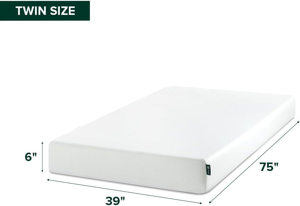 Zinus 6 Inch Twin Green Tea Memory Foam Mattress - Medium Firm Feel & Zoned Pressure Relief