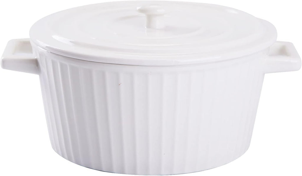WHJY Ceramic Casserole Dish - Colorful White 1 Quart Bakeware with Lid for Oven Cooking