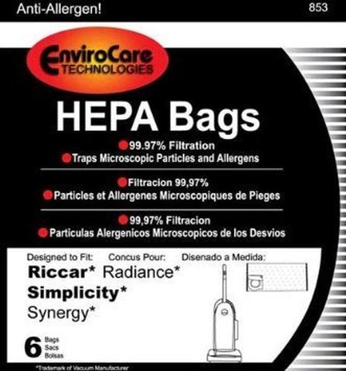 EnviroCare Replacement HEPA Vacuum Cleaner Dust Bag Designed to Fit Riccar Radiance and Simplicity X9 Uprights 6 pack
