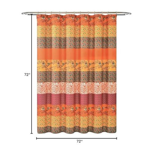 Lush Decor Royal Empire Shower Curtain, 72" W x 72" L, Tangerine - Striped Shower Curtain - Orange Bathroom Curtain - Boho Decor - Fabric Shower Curtains