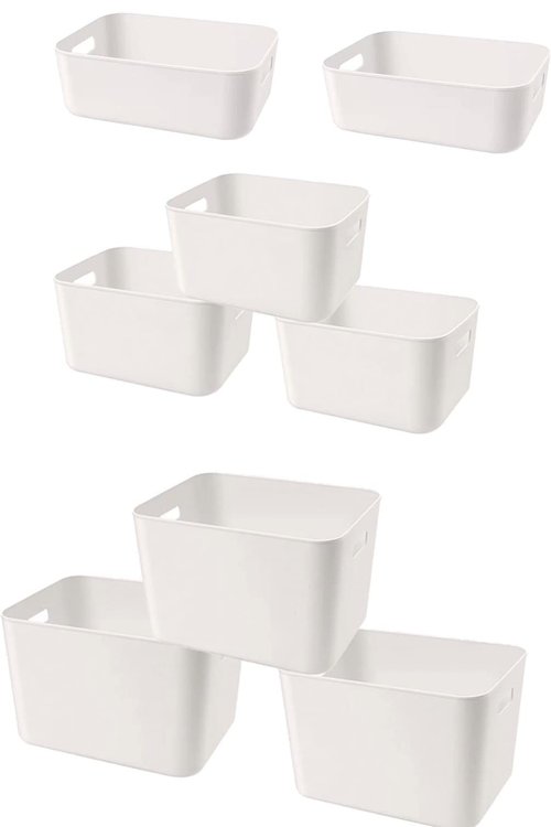 Amyup Set Of 8 Plastic Storage Bins,Versatile Kitchen Pantry Organization and Storage,for Plastic Storage Container Under Bed,Under Sink Bathroom Organizer (White, 8 Pack